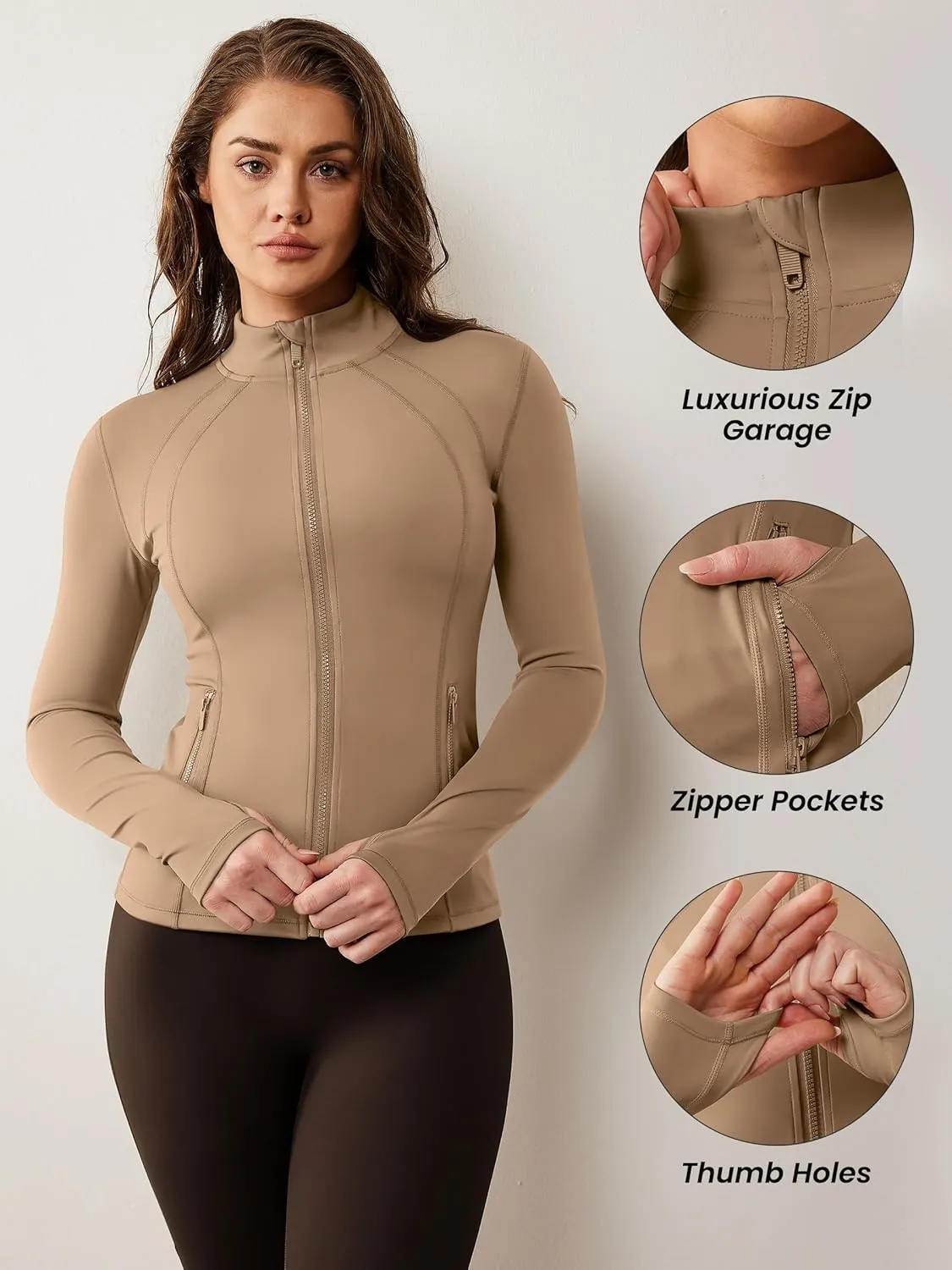 AVGO Womens Workout Jacket Lightweight Zip Up Athletic Running Jackets Long Sleeve Gym Yoga Top with Thumb Holes