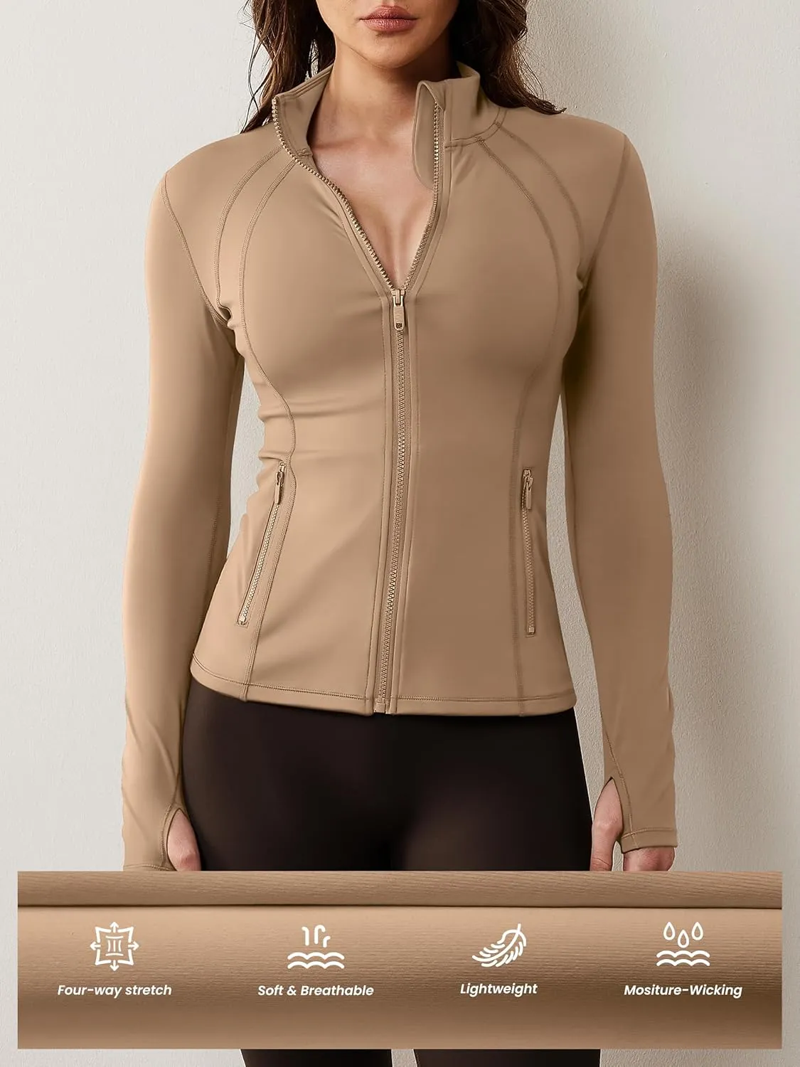 AVGO Womens Workout Jacket Lightweight Zip Up Athletic Running Jackets Long Sleeve Gym Yoga Top with Thumb Holes