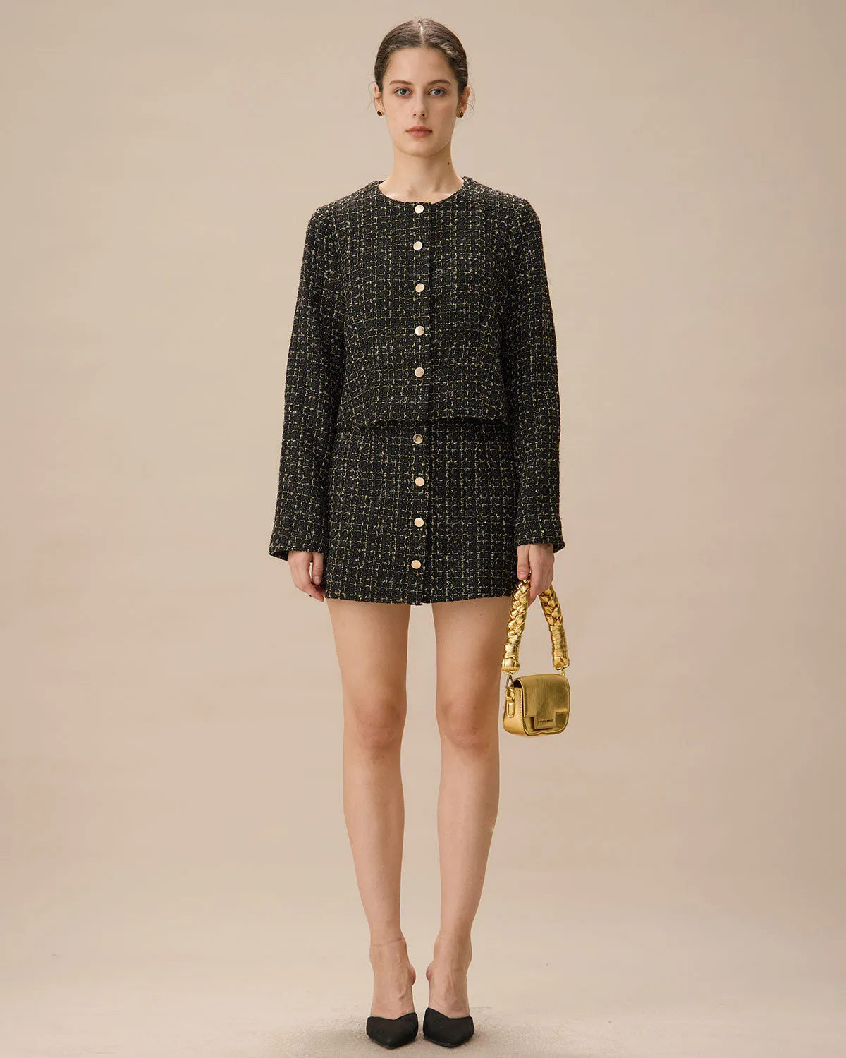 Black Single-Breasted Tweed Jacket