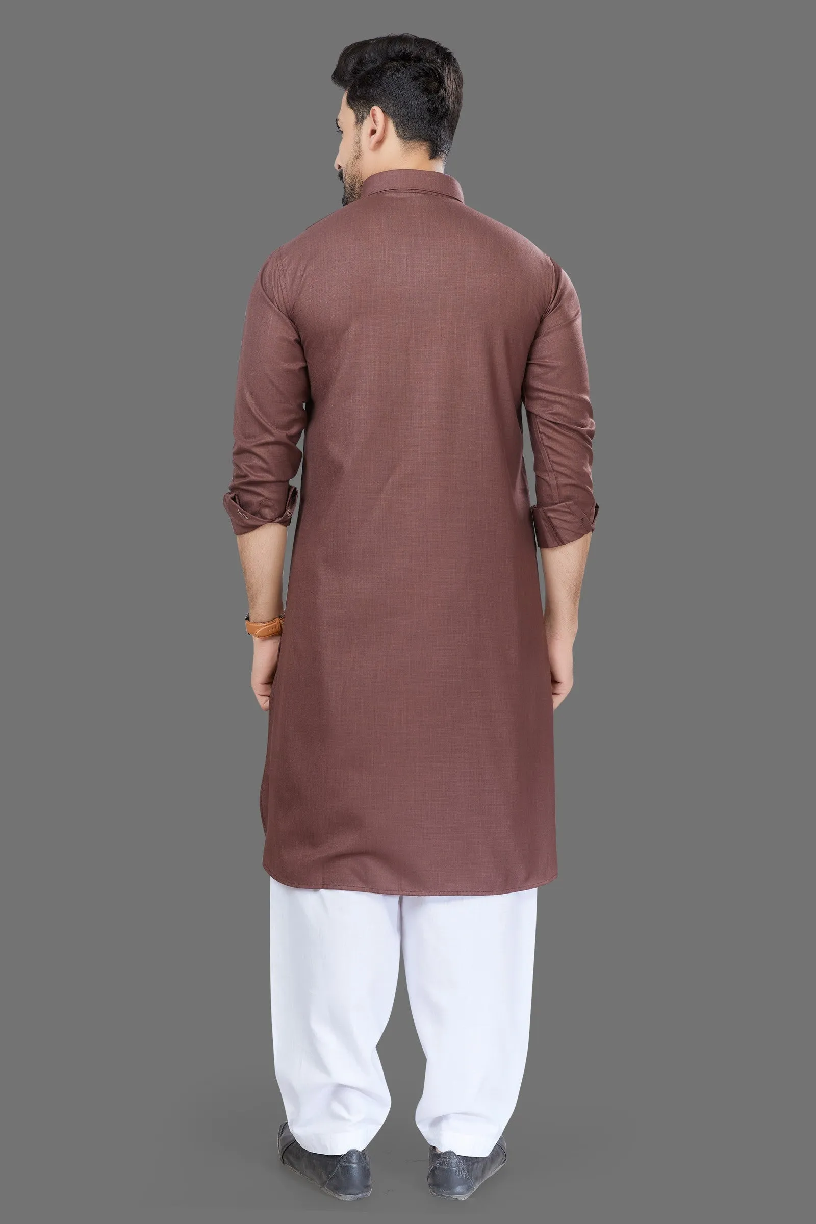 Brown Colour Casual Wear Mens Pathani Kurta Pajama