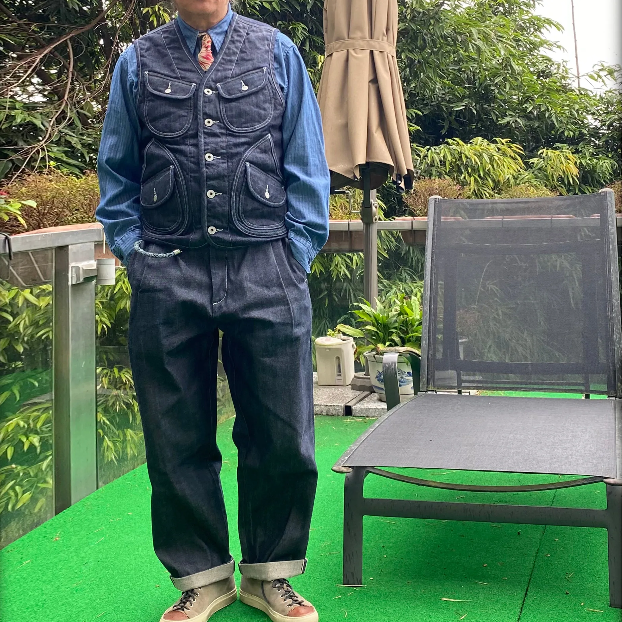 BZEN M.3203RR WATSON-R18 REGULAR FIT 6 POCKET VINTAGE INSPIRED LINED DENIM VEST-12OZ-HRH INDIGO