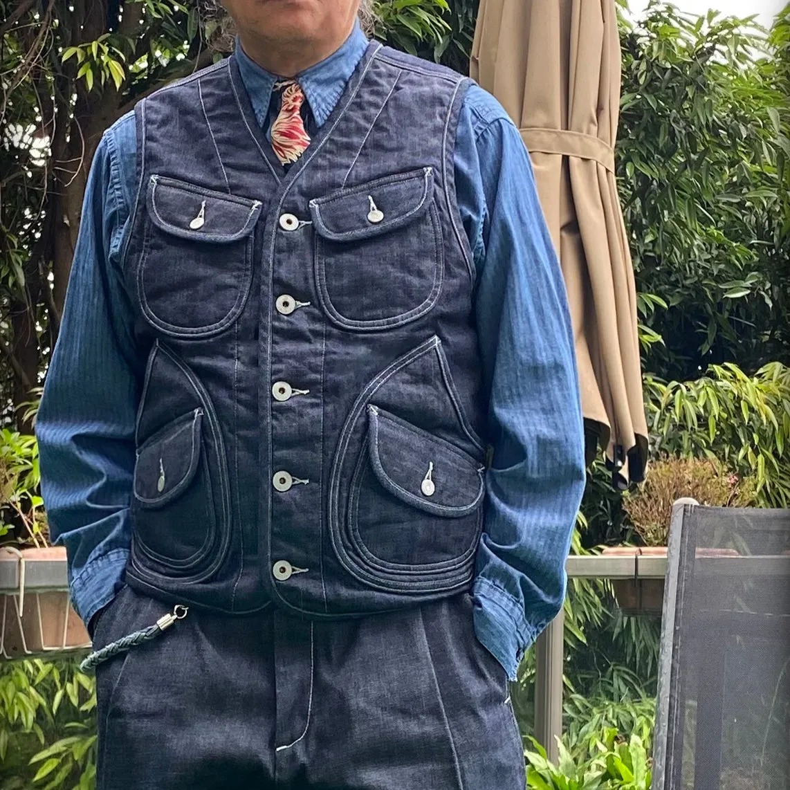 BZEN M.3203RR WATSON-R18 REGULAR FIT 6 POCKET VINTAGE INSPIRED LINED DENIM VEST-12OZ-HRH INDIGO