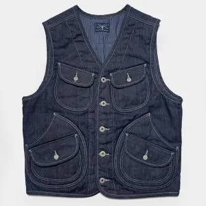 BZEN M.3203RR WATSON-R18 REGULAR FIT 6 POCKET VINTAGE INSPIRED LINED DENIM VEST-12OZ-HRH INDIGO
