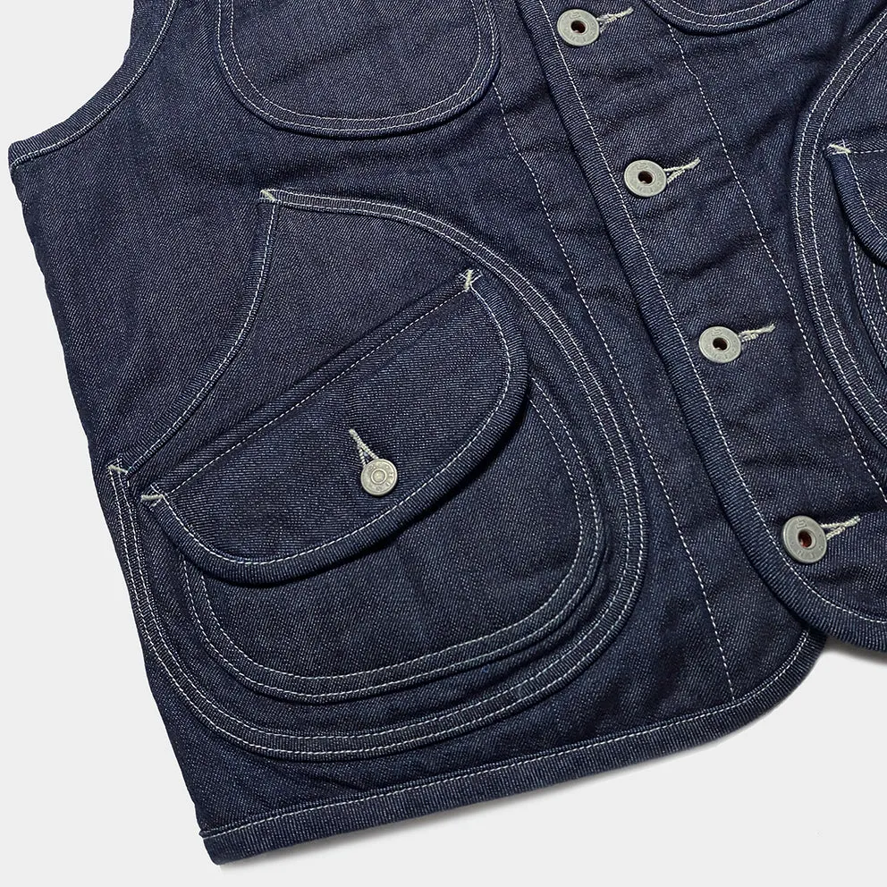 BZEN M.3203RR WATSON-R18 REGULAR FIT 6 POCKET VINTAGE INSPIRED LINED DENIM VEST-12OZ-HRH INDIGO