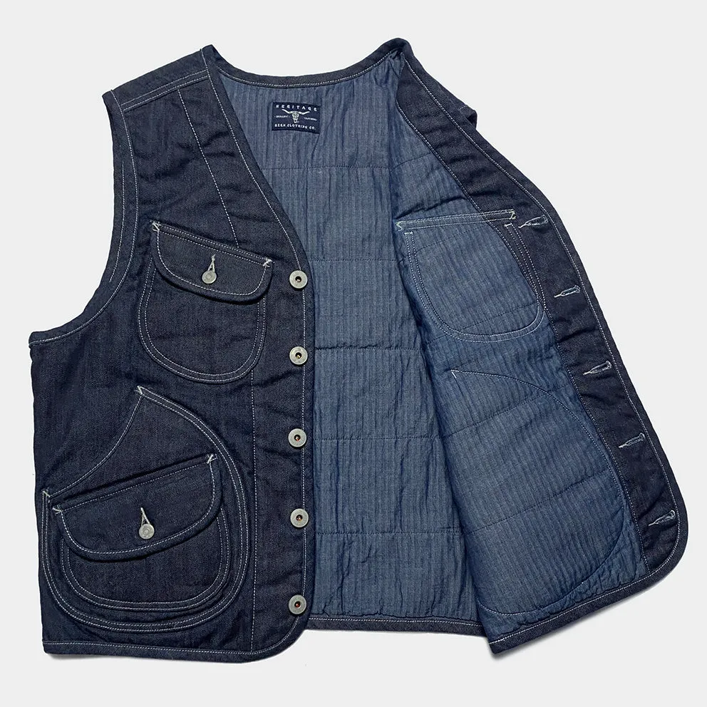 BZEN M.3203RR WATSON-R18 REGULAR FIT 6 POCKET VINTAGE INSPIRED LINED DENIM VEST-12OZ-HRH INDIGO