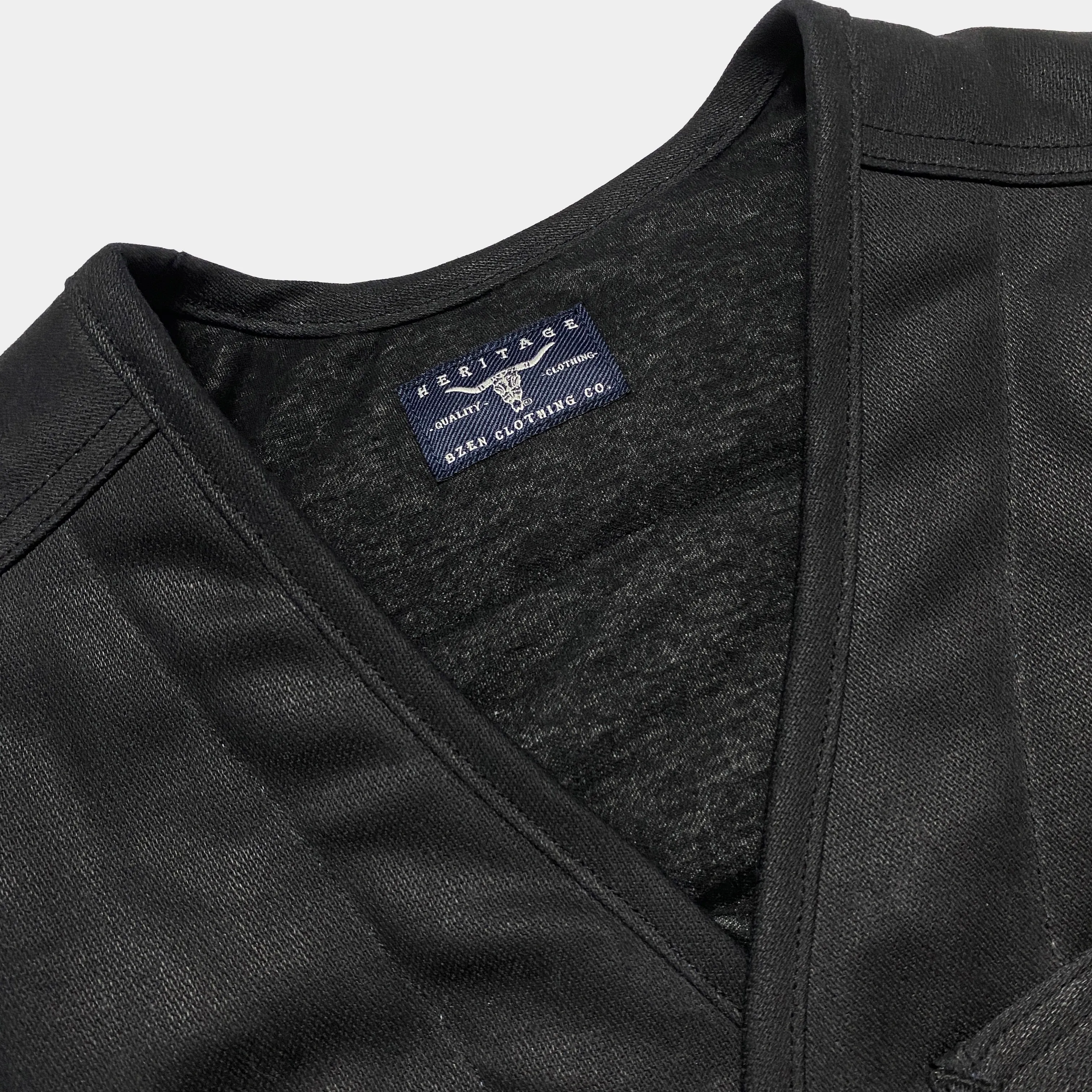 BZEN M.3203RR WATSON-WX REGULAR FIT 6 POCKET VINTAGE INSPIRED LINED WAX BLACK DENIM VEST-12OZ-WAX BLACK