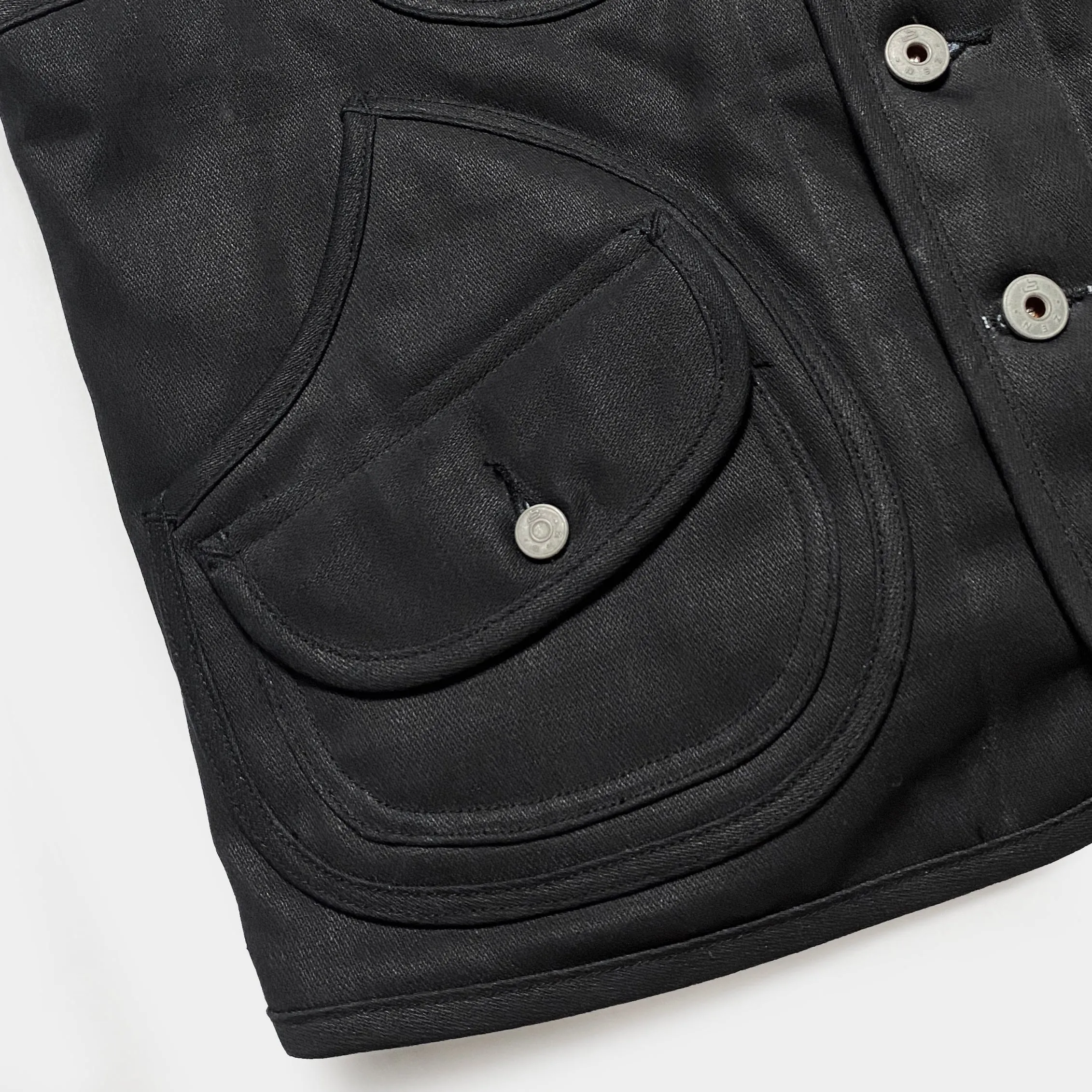 BZEN M.3203RR WATSON-WX REGULAR FIT 6 POCKET VINTAGE INSPIRED LINED WAX BLACK DENIM VEST-12OZ-WAX BLACK