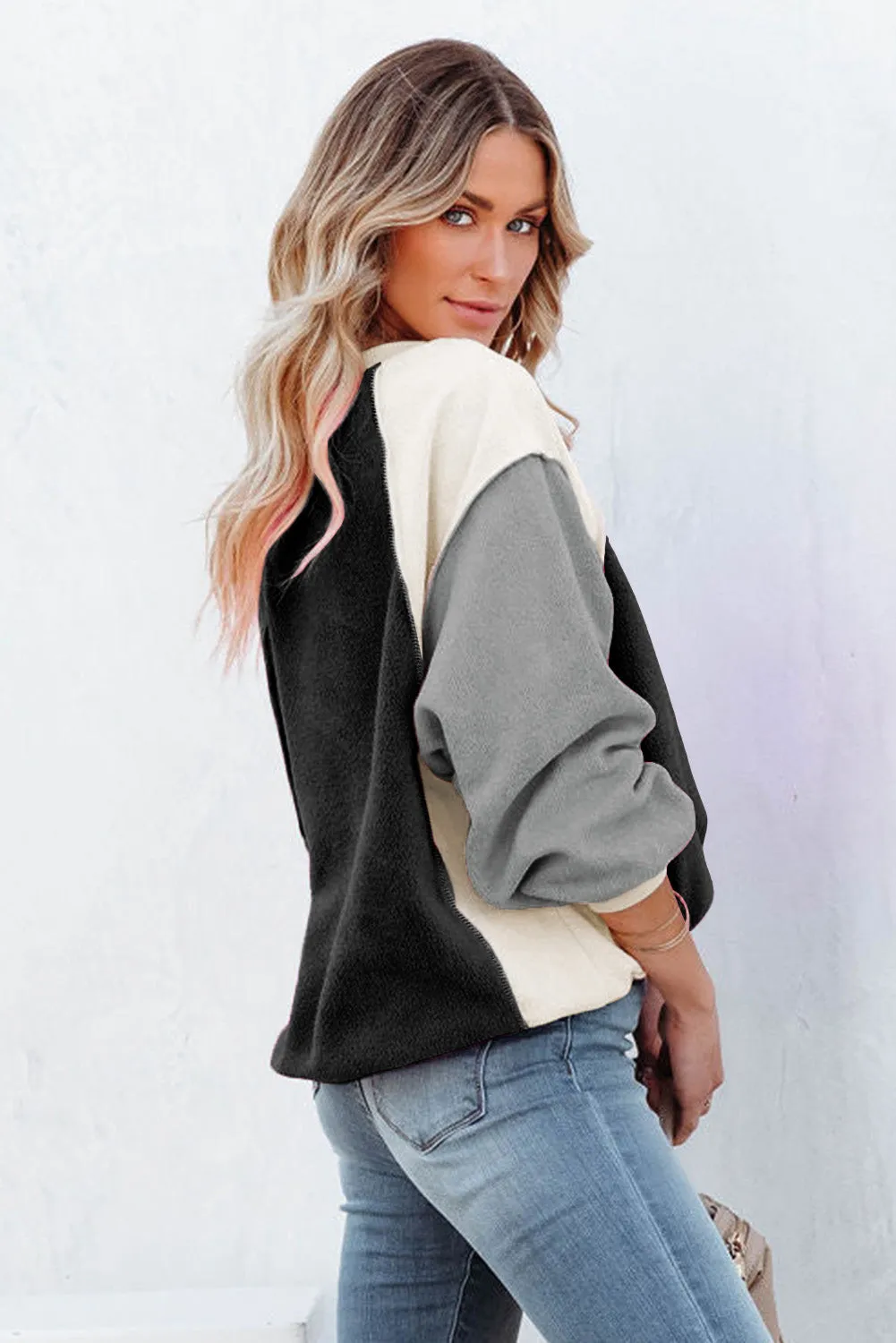 Colorblock Long Sleeve Pullover Fleece Sweatshirt