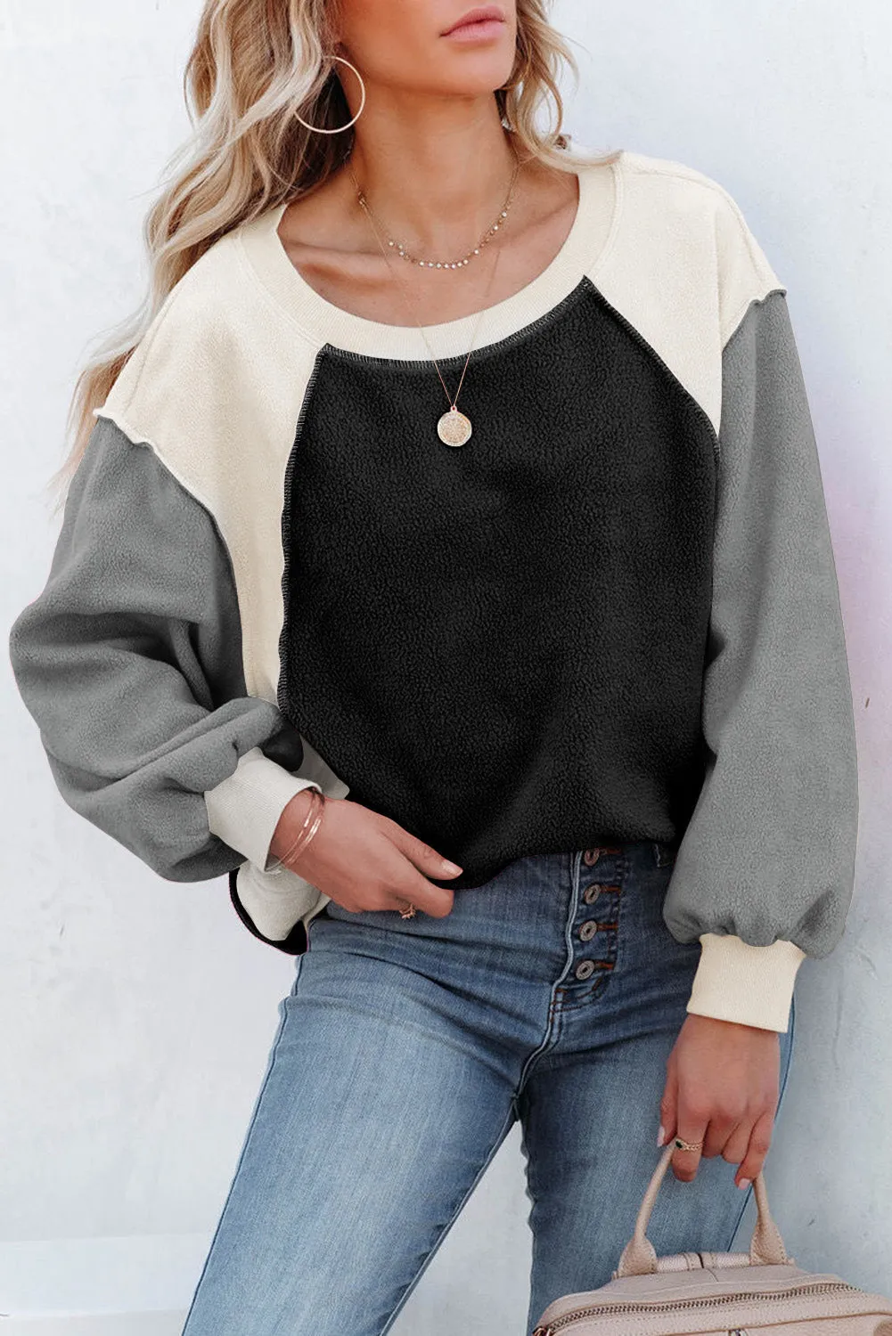 Colorblock Long Sleeve Pullover Fleece Sweatshirt
