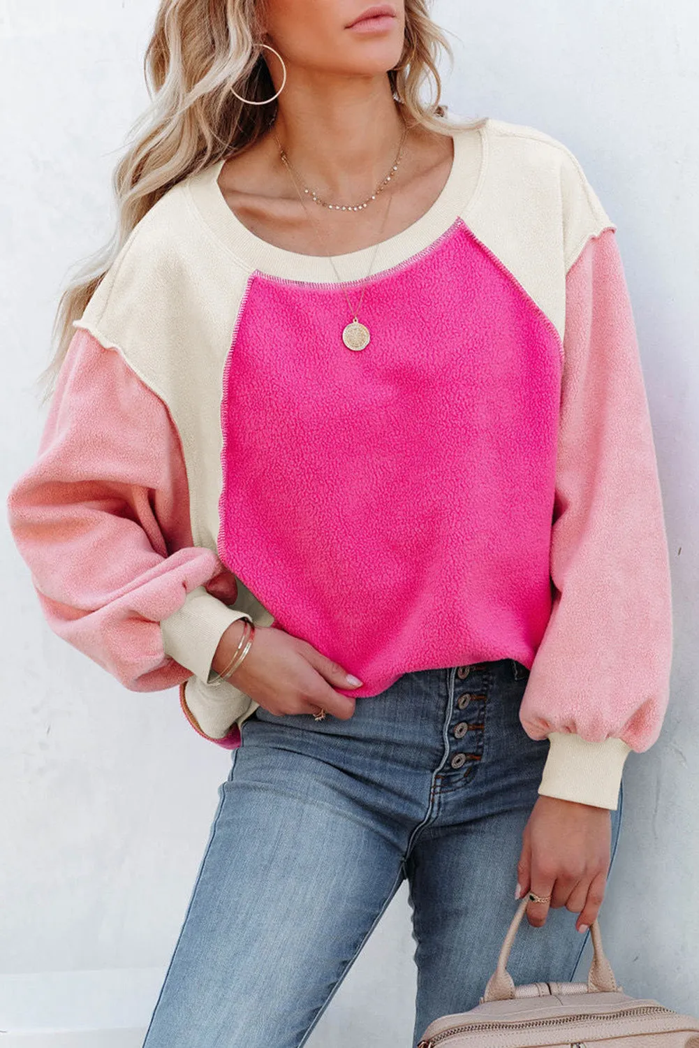 Colorblock Long Sleeve Pullover Fleece Sweatshirt