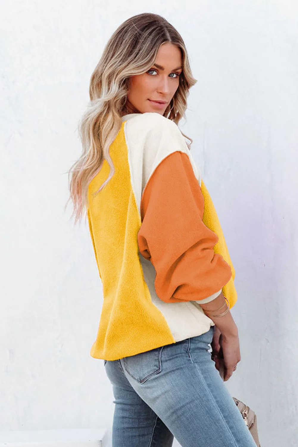 Colorblock Long Sleeve Pullover Fleece Sweatshirt
