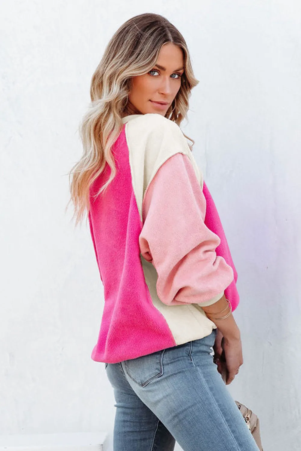 Colorblock Long Sleeve Pullover Fleece Sweatshirt