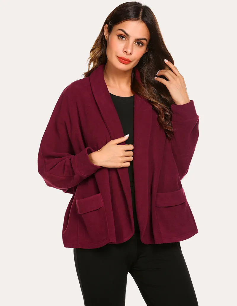 Ekouaer Fleece Lapel Collar Cardigan (US Only)