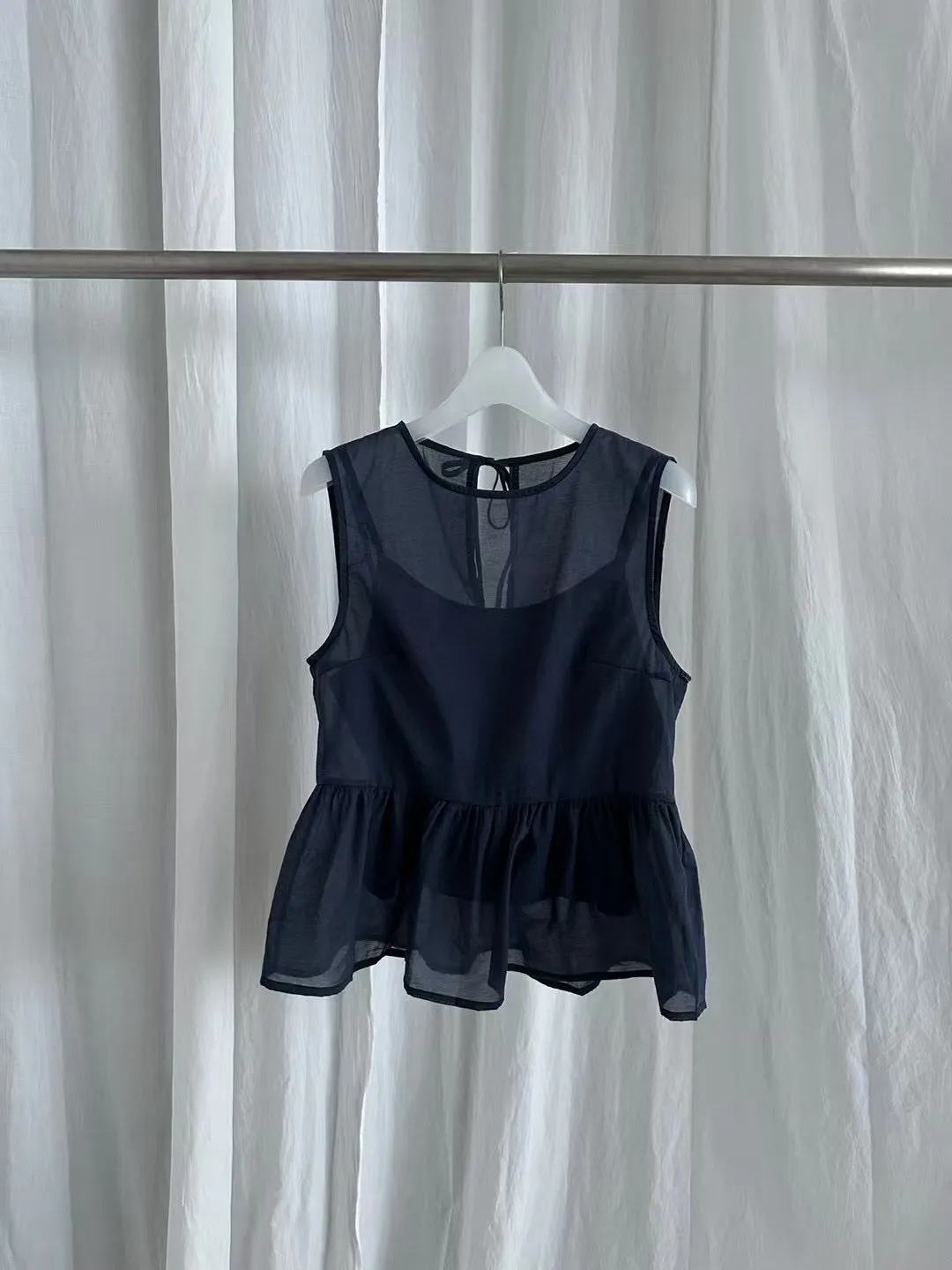 Navy chiffon peplum vest w/ cami inner set