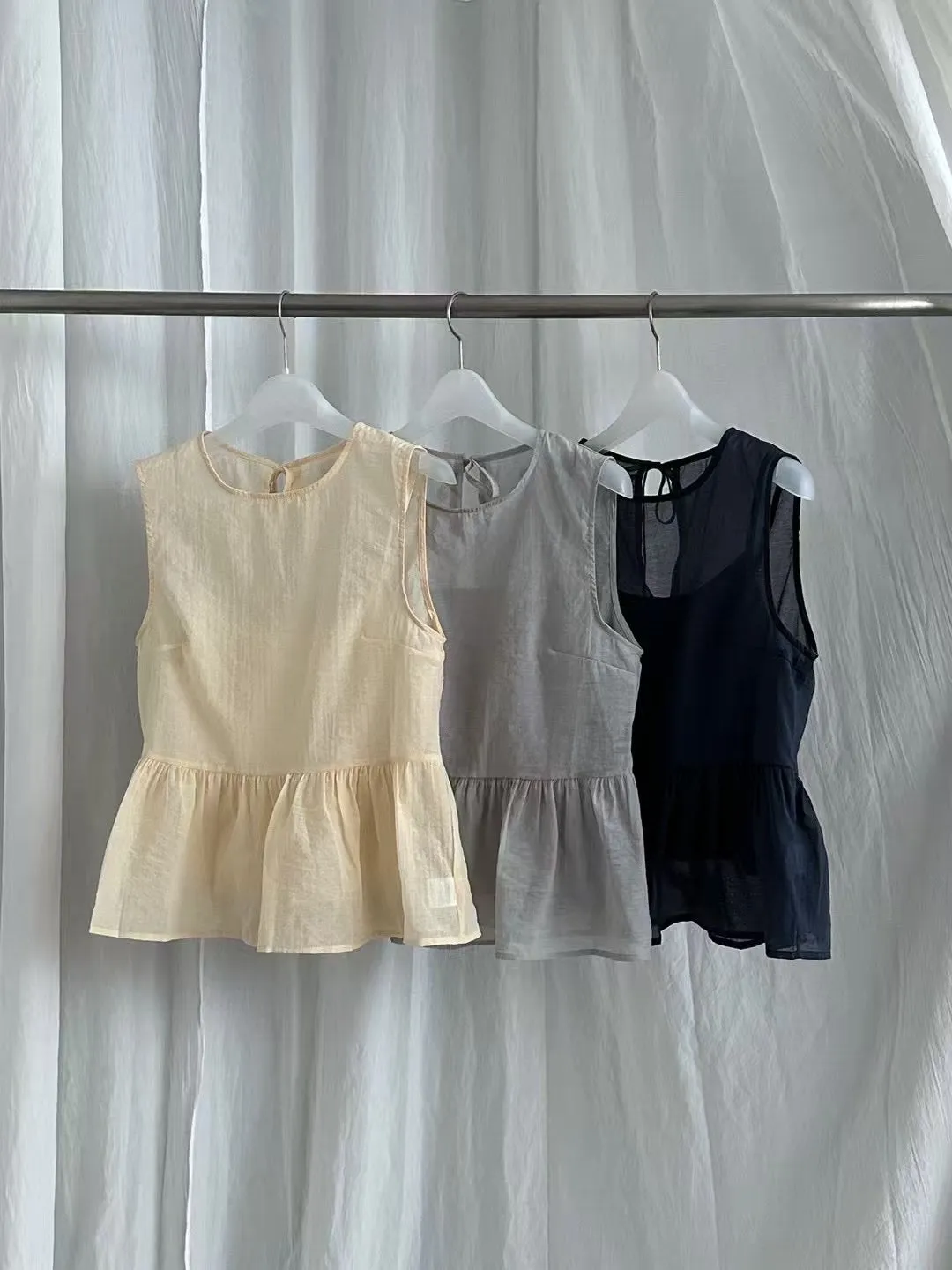 Navy chiffon peplum vest w/ cami inner set