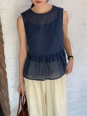 Navy chiffon peplum vest w/ cami inner set