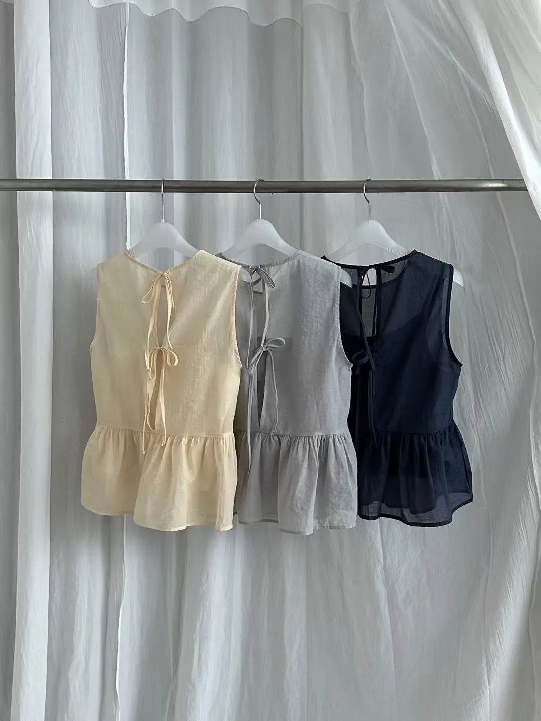 Navy chiffon peplum vest w/ cami inner set