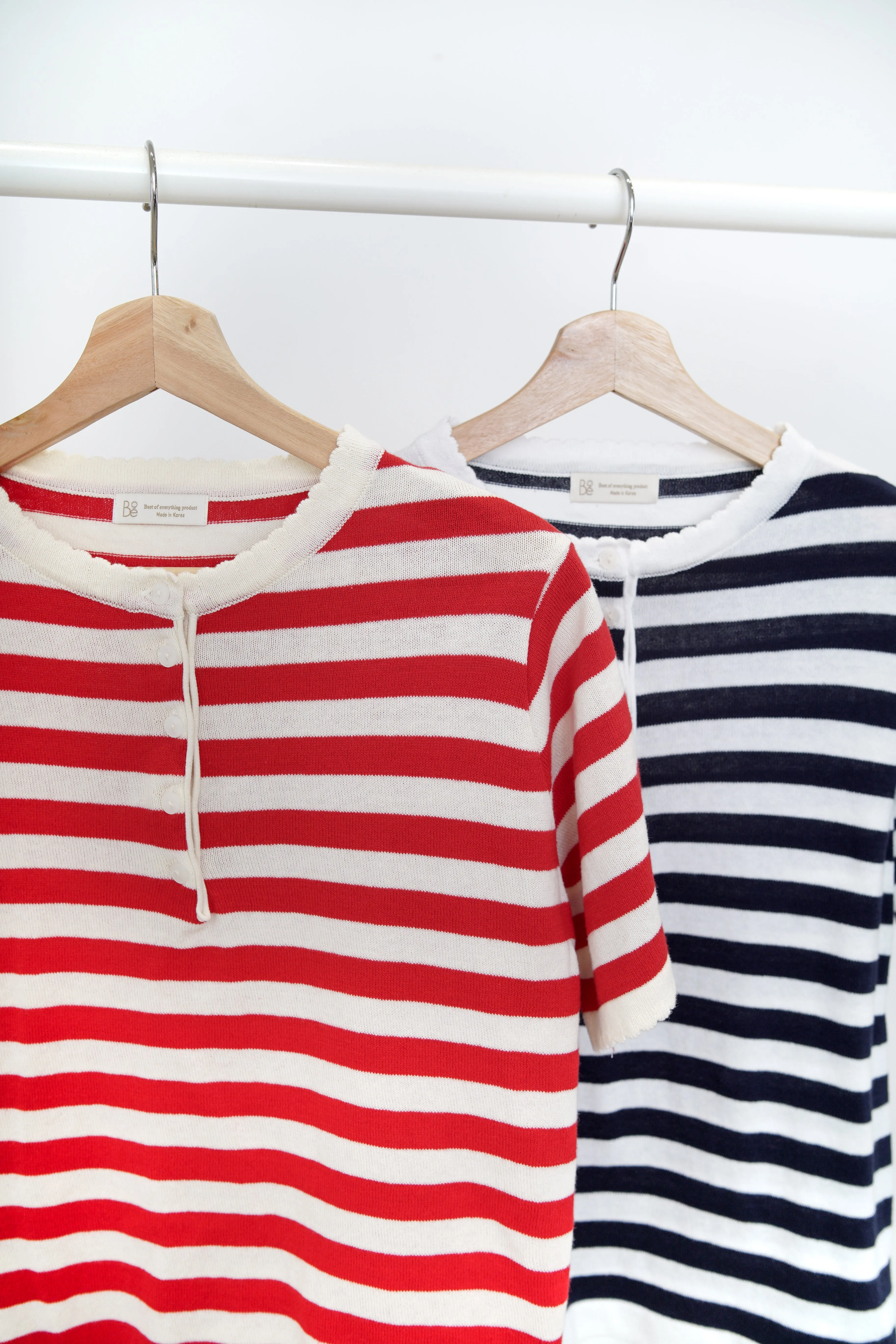 Navy Stripes top w/ waved fringe