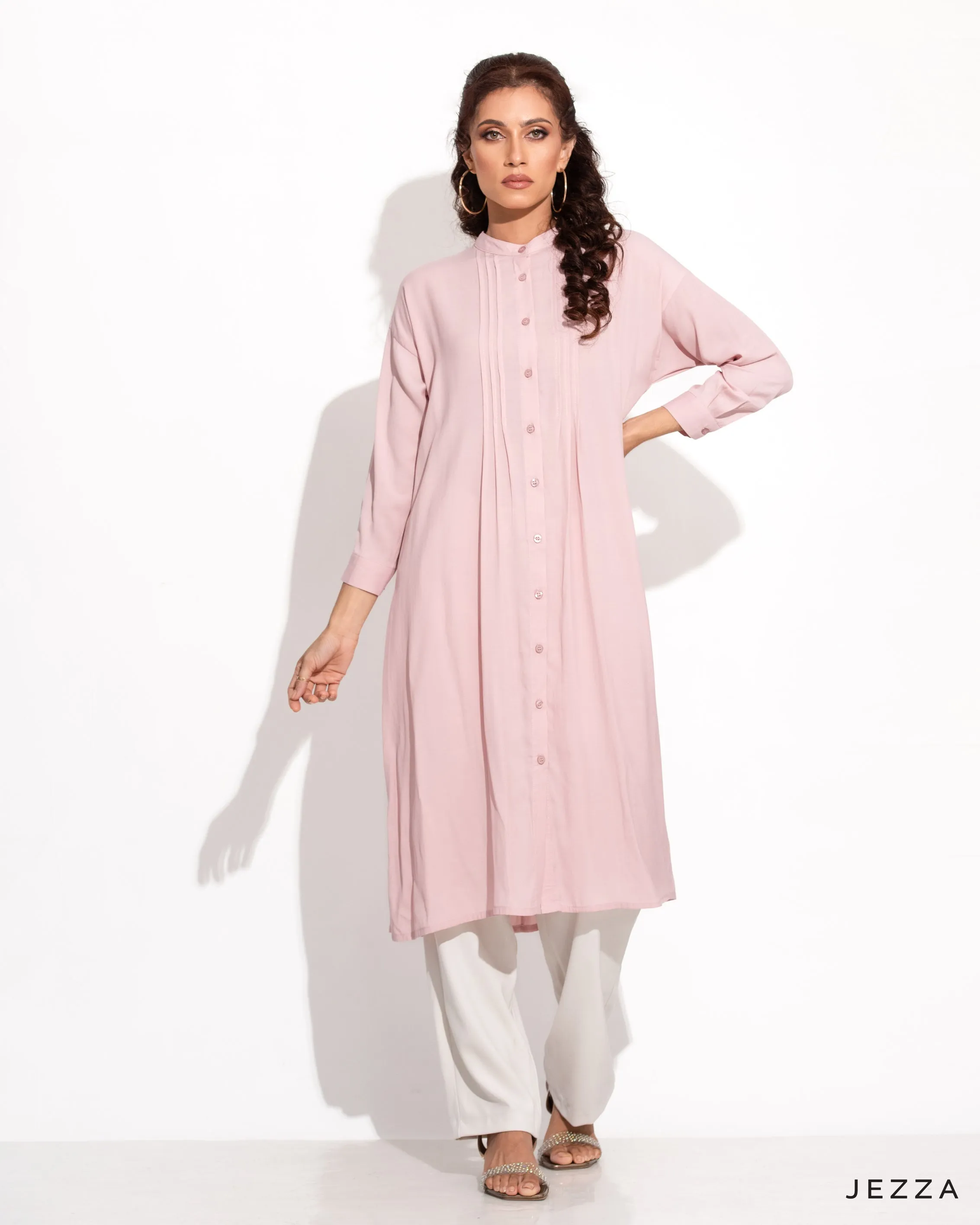 Polyester Below Knee Button Down Top 54281