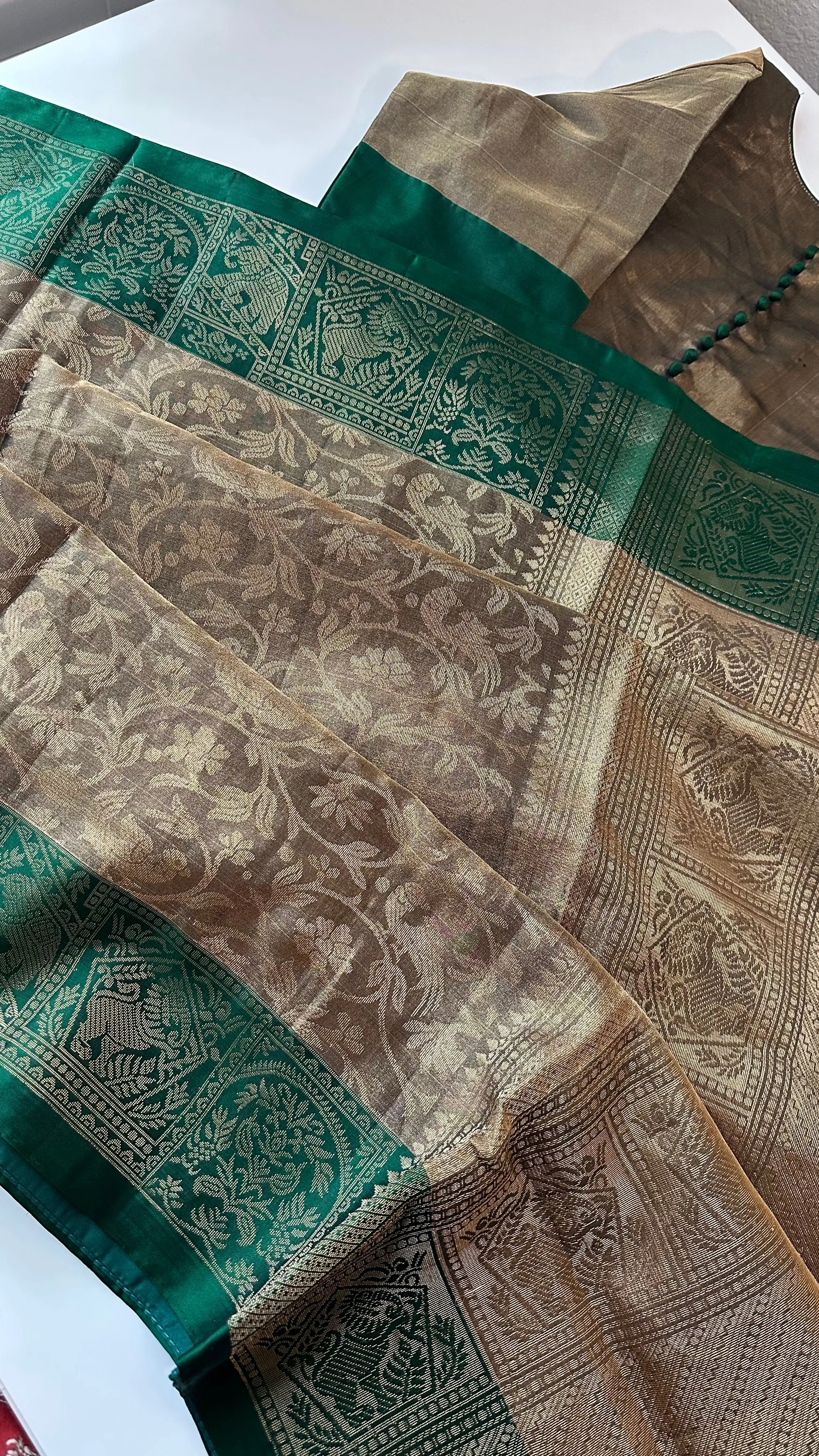 Pure Antique Tissue soft silk saree with stitched  blouse