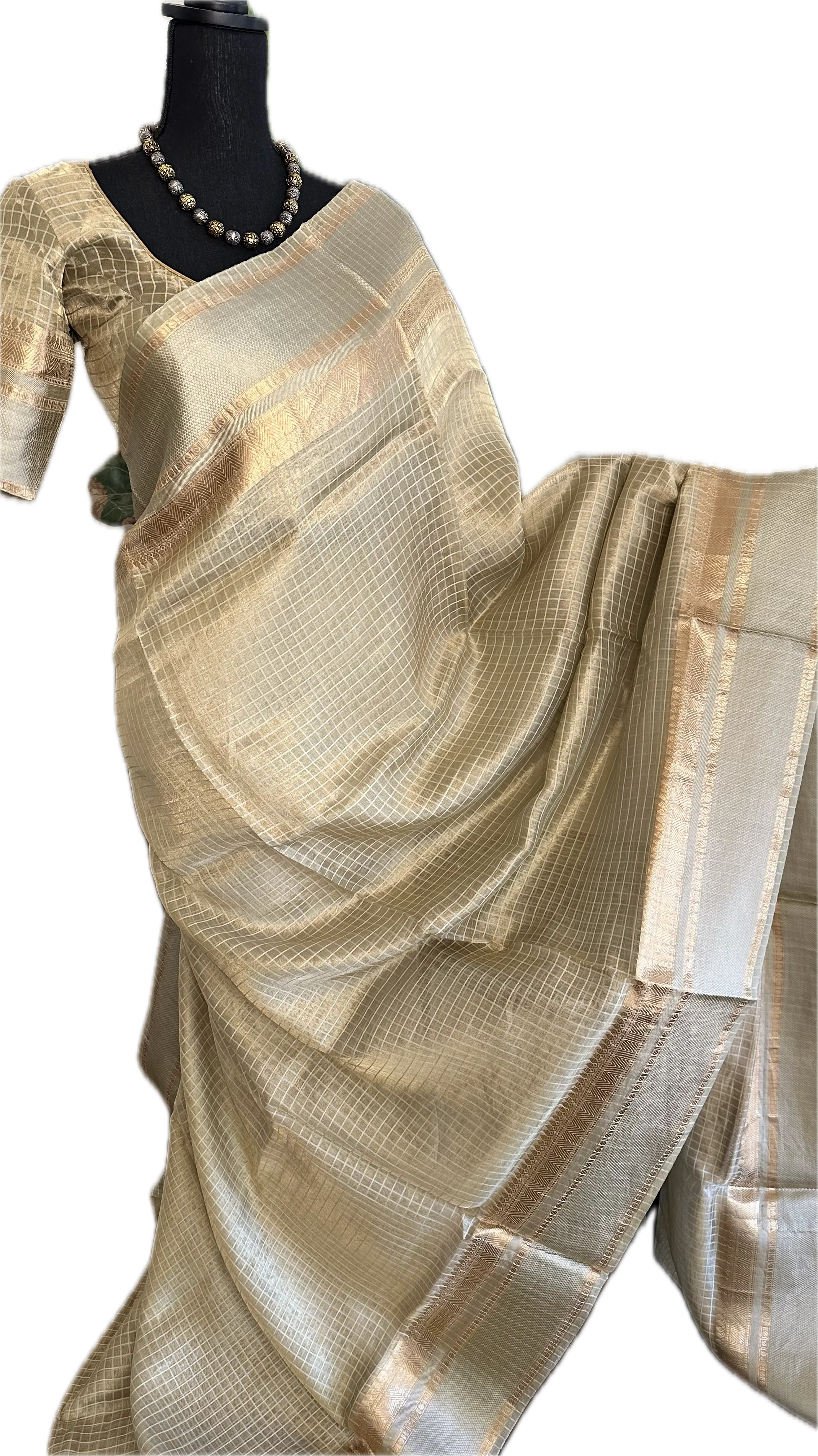 Pure Double Tissue beneras tan soft organza silk saree with blouse online shopping usa