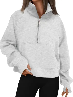 Sweatshirts for Women Half Zip Up Casual Hoodies Loose Thicked Shirts Long Sleeve Solid Tops Y2K Outfits with Pockets