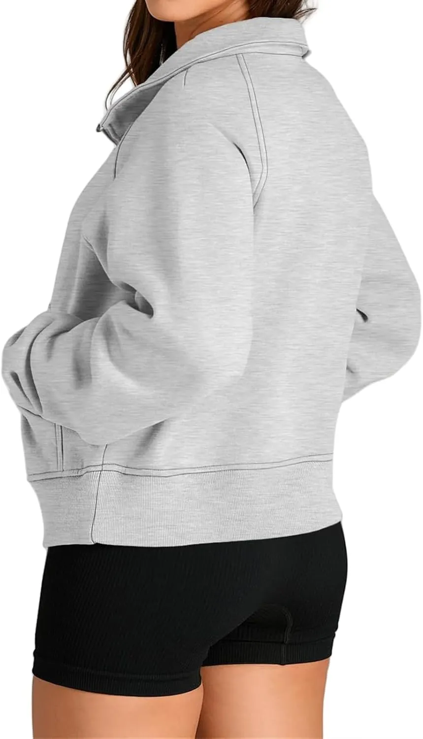 Sweatshirts for Women Half Zip Up Casual Hoodies Loose Thicked Shirts Long Sleeve Solid Tops Y2K Outfits with Pockets