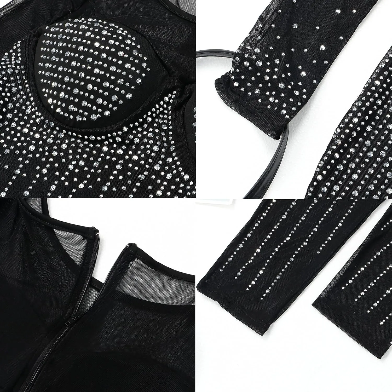Women Sexy Sparkly Rhinestone Bodycon Jumpsuit Mesh See Through Party Club Night Outfit