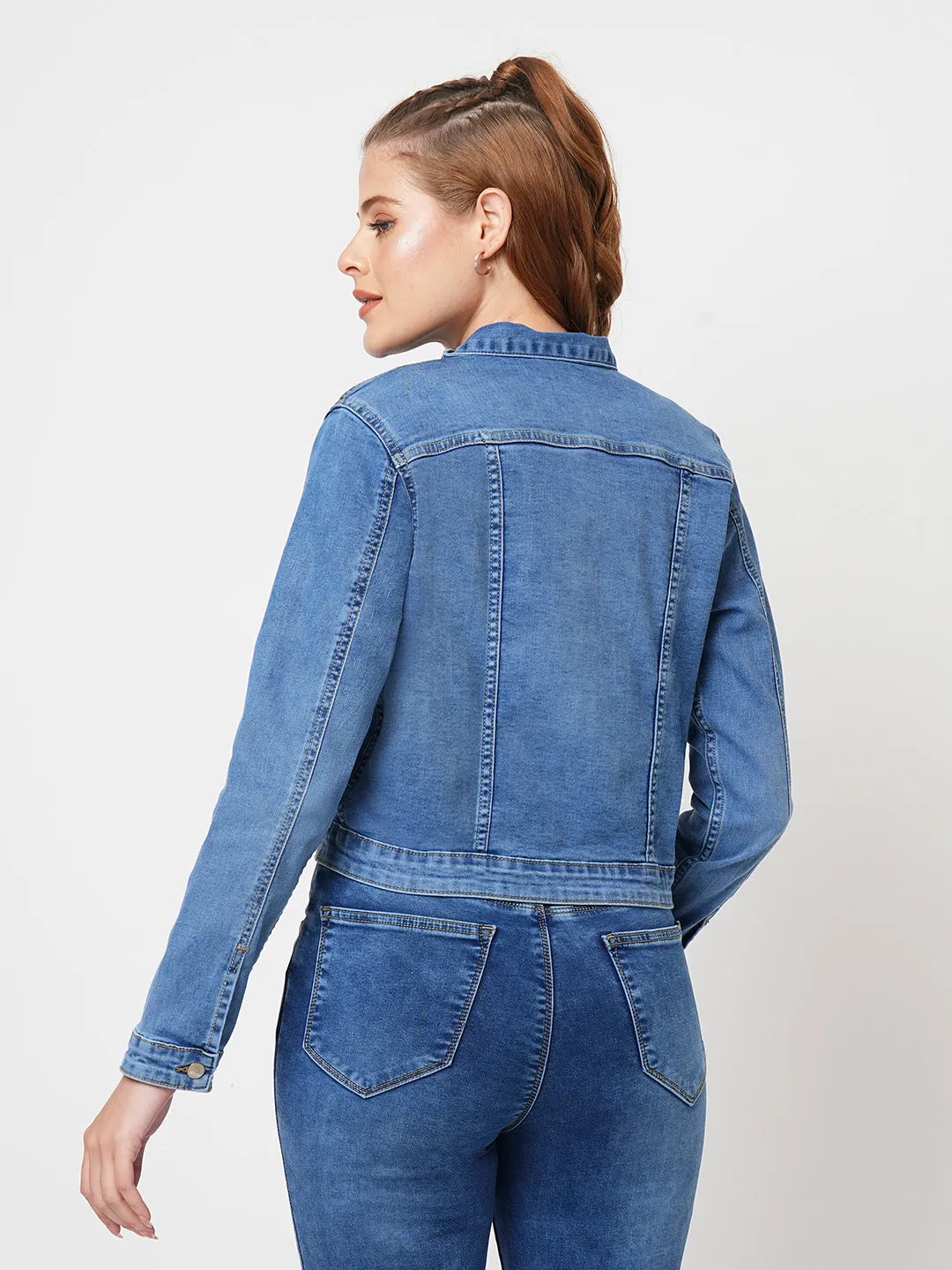 Women Slim Fit Blue Jacket