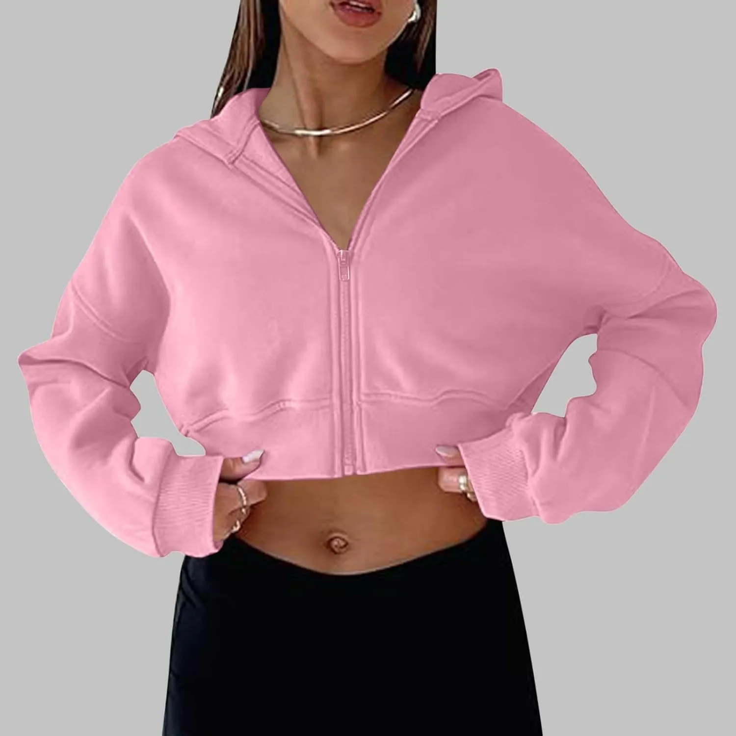 Womens Zip Up Cropped Sweatshirts Hoodie Long Sleeve Jacket Trendy Y2K Crop Tops 2024 Fashion Outfits Clothing