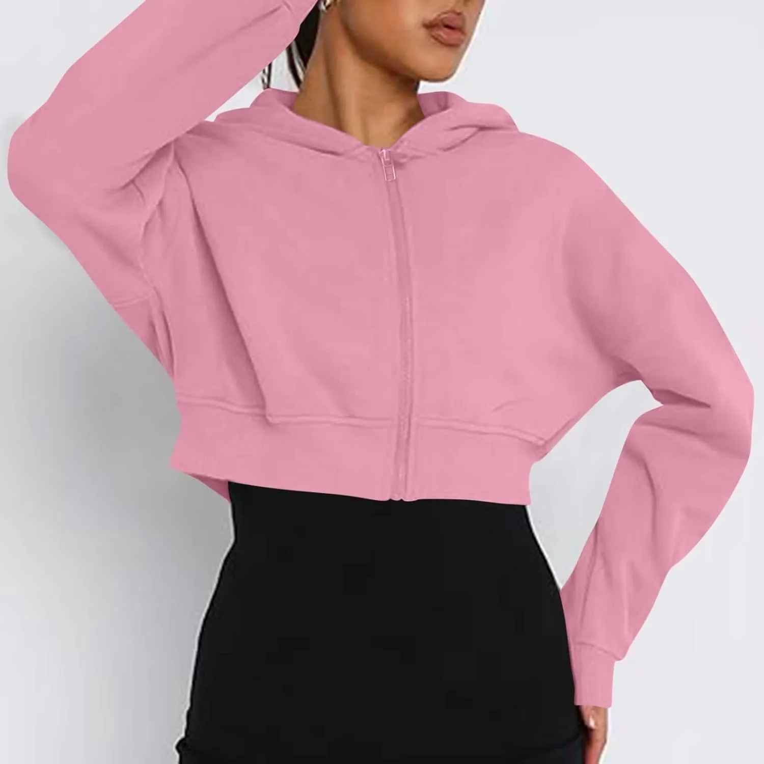 Womens Zip Up Cropped Sweatshirts Hoodie Long Sleeve Jacket Trendy Y2K Crop Tops 2024 Fashion Outfits Clothing